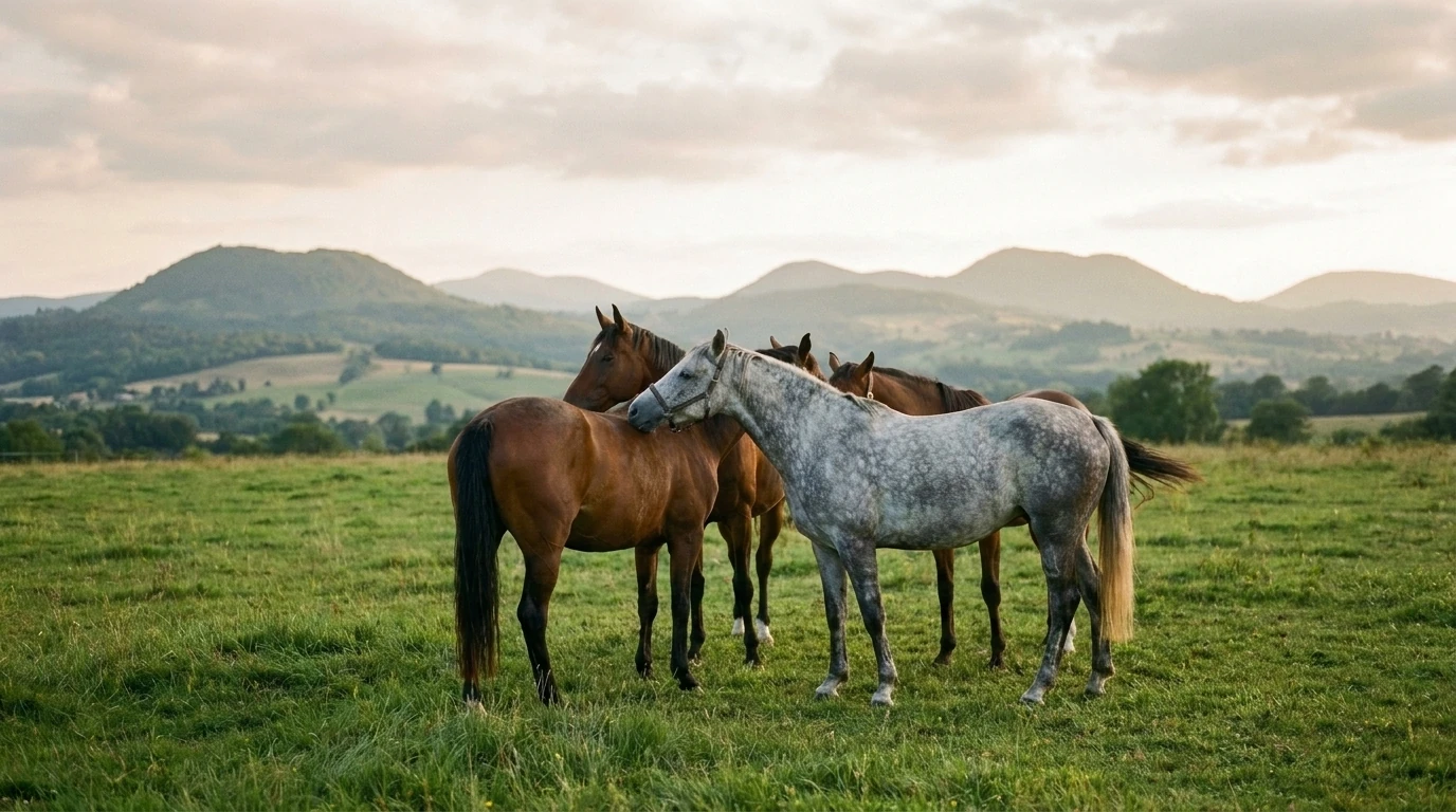 Les chevaux du élevage du grand falco en liberté, —